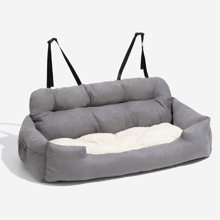 Sac de transport gris pour chien, taille moyenne, avec protection de siège auto et fixation pour harnais, sac de transport sécurisé et couverture de voiture pour chien | Sulvida