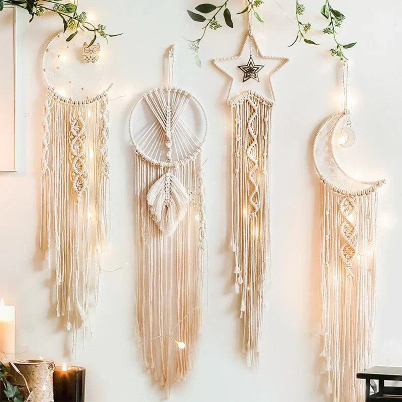 Handgemaakte Macramé Dromenvanger met LED-Verlichting Wanddecoratie Bohemian Sfeerlicht voor Slaapkamer | Sulvida