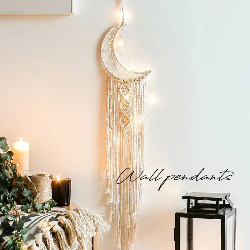 Handgemaakte Macramé Dromenvanger met LED-Verlichting Wanddecoratie Bohemian Sfeerlicht voor Slaapkamer | Sulvida
