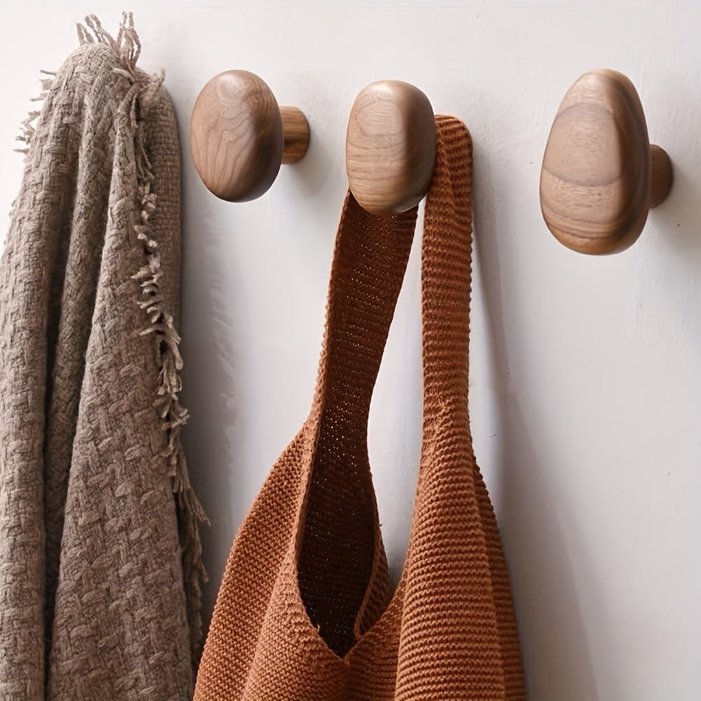 Wandkapstok Hout Natuurlijk Set 4 Stuks Organisch Design Kiezelstenen Massief Hout Handgemaakt Hal Entree | Sulvida