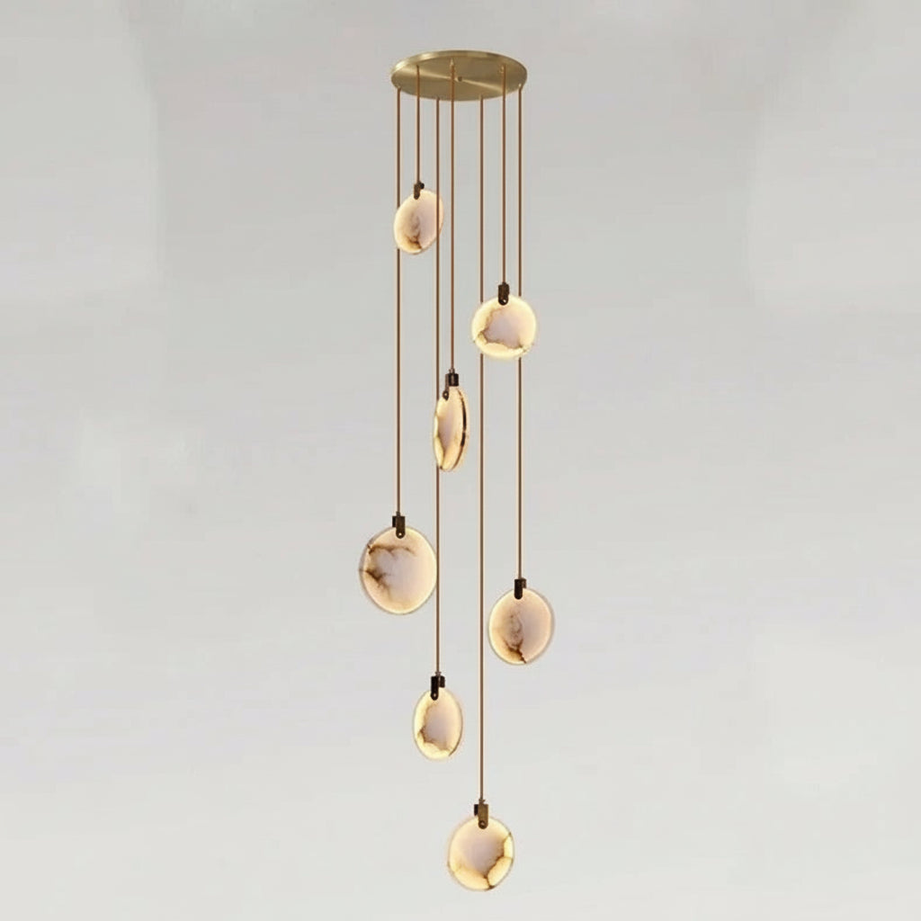 Alabaster spiraal hanglamp kroonluchter geborsteld goud instelbare hoogte dimbaar LED sfeerverlichting | Sulvida
