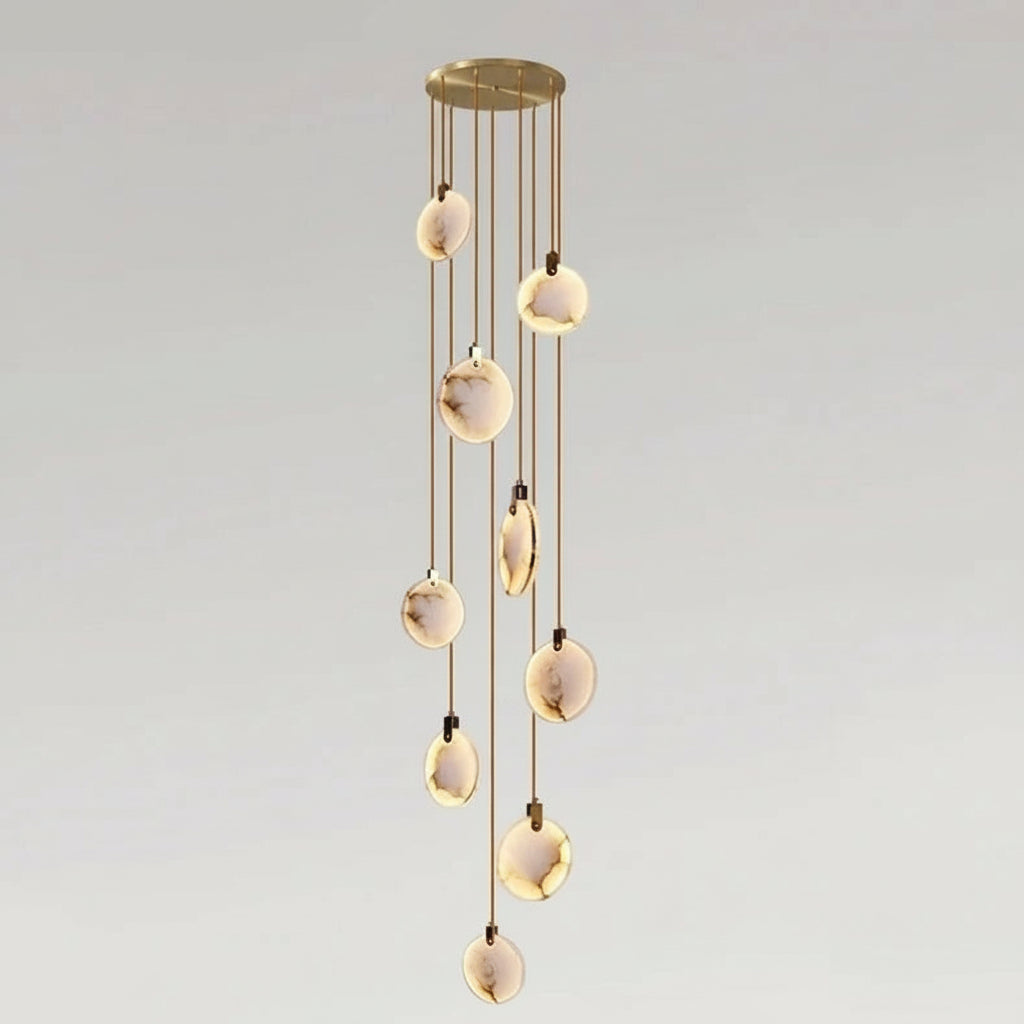 Alabaster spiraal hanglamp kroonluchter geborsteld goud instelbare hoogte dimbaar LED sfeerverlichting | Sulvida