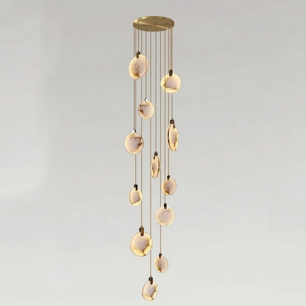 Alabaster spiraal hanglamp kroonluchter geborsteld goud instelbare hoogte dimbaar LED sfeerverlichting | Sulvida