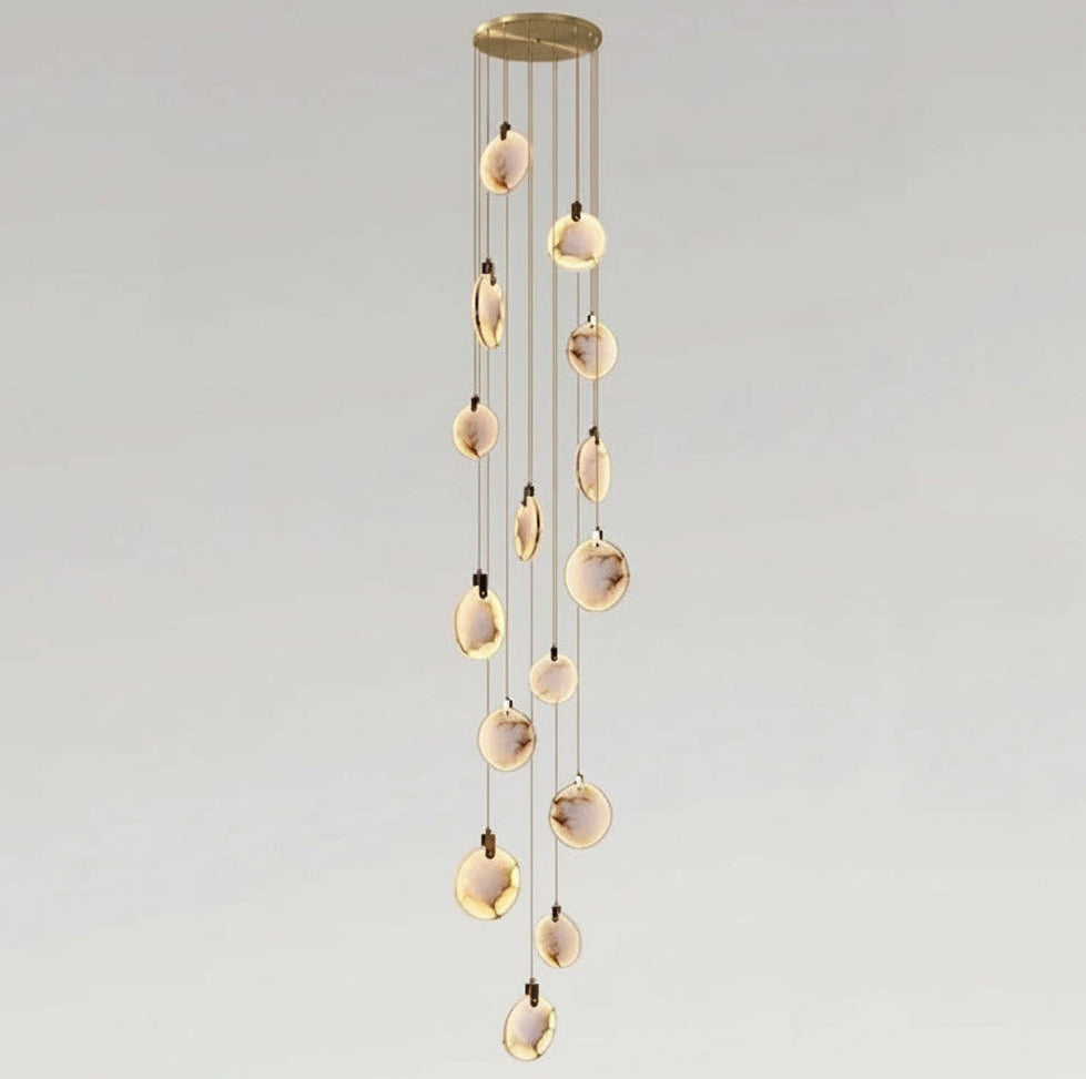 Alabaster spiraal hanglamp kroonluchter geborsteld goud instelbare hoogte dimbaar LED sfeerverlichting | Sulvida