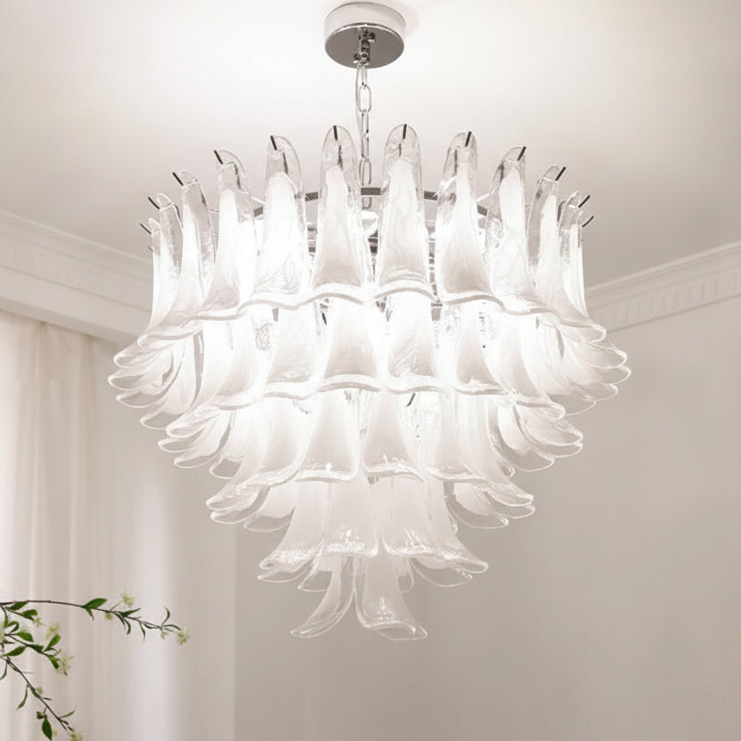 Glazen Kroonluchter Bloemblaadjes met LED Dimbaar voor Woonkamer Slaapkamer Eetkamer Entree Hal en Eettafel | Sulvida
