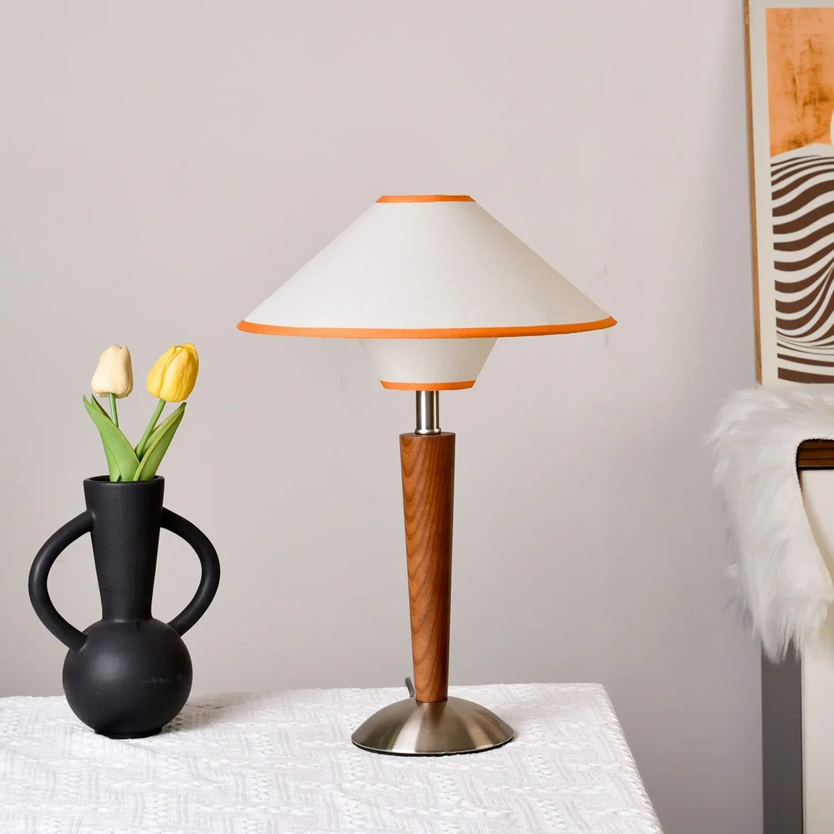 Tafellampen Kegelvormige Kap Hout & Linnen Mid-Century Modern Design Slaapkamer Leeslamp Nachtkastje | Sulvida