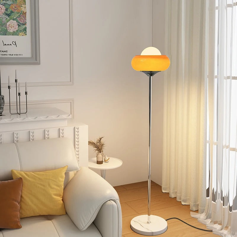 Staande vloerlamp met glazen eierschaal en retro design | Gepolijst staal | LED verlichting woonkamer | Sulvida