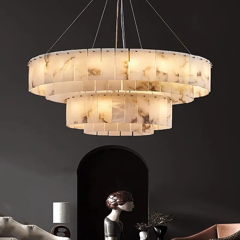 Hanglamp Rond Albast Metaal Dimbaar Eetkamer Woonkamer Plafondverlichting LED Luxe Kroonluchter Design | Sulvida