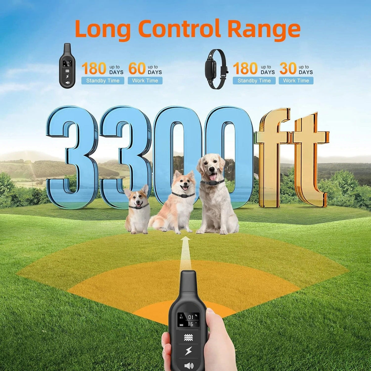 Oplaadbare trainingsband voor honden 1000 meter bereik waterbestendig drietrapsysteem huisdiertraining | Sulvida