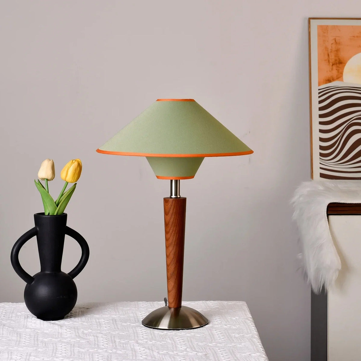 Tafellampen Kegelvormige Kap Hout & Linnen Mid-Century Modern Design Slaapkamer Leeslamp Nachtkastje | Sulvida