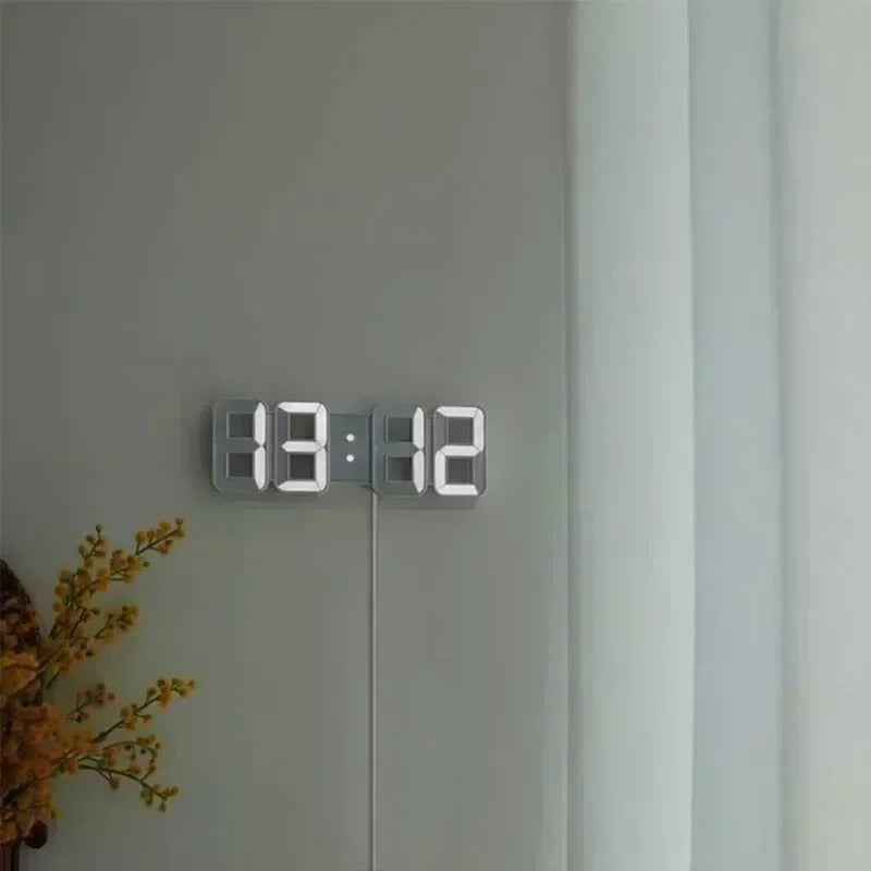 3D-LED-Uhr für Tisch und Wand, digitale Zeitanzeige mit Helligkeitsregelung, modernes Design, Radiowecker, weiß | Sulvida