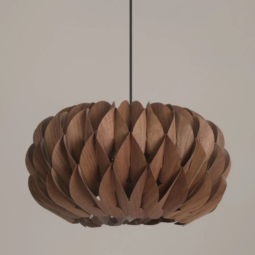 Houten hanglamp essenhout fineer cilindervorm slaapkamer eetkamer woonkamer warm licht sfeerverlichting | Sulvida
