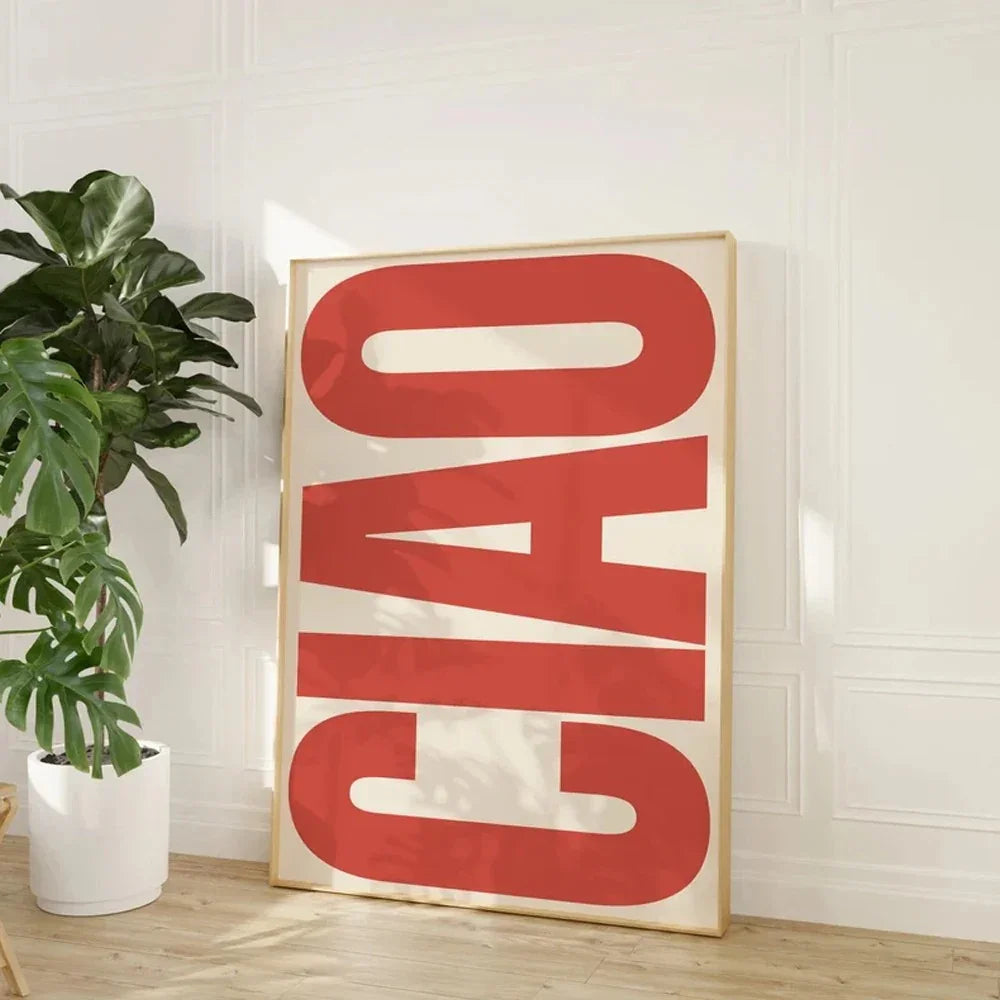 Wanddecoratie Canvas Ciao Met Italiaanse Quote Stijlvol Modern Interieur Decoratieposter Woonkamer Slaapkamer | Sulvida