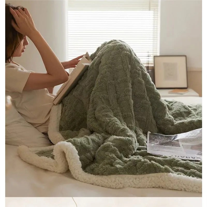 Luxe Dikke Lamswollen Winterdeken 70x100-200x230 cm WarmWool Fleece Plaid Extra Zachte Thermische Deken voor Tweepersoons- en Eenpersoonsbed | Sulvida
