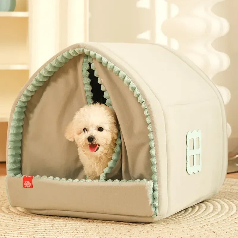 Huisdierentent met Gordijn Geborduurd Hondenbed Kattenmand Privacy Rustplek Afsluitbaar Huisdierhuis | Sulvida