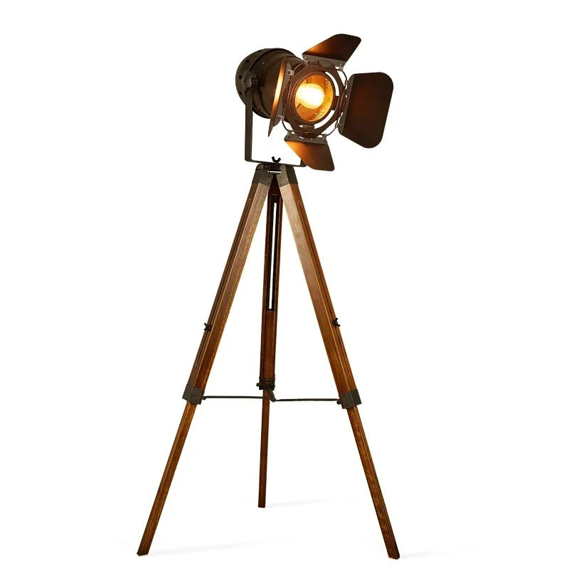 Statief Vloerlamp Vintage Metaal Hout Zwart Rood Industrieel Driepoot Staande Lamp Woonkamer Slaapkamer | Sulvida