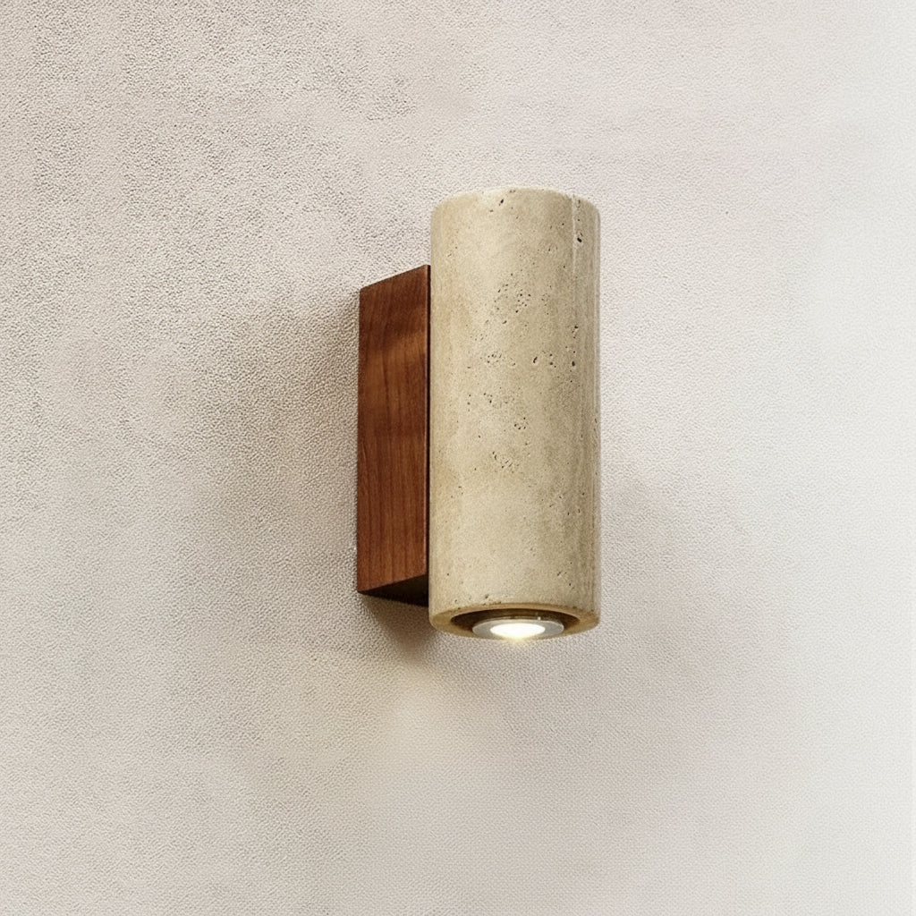 Wandlamp Natuursteen Travertin LED Geel Hout Warm Licht Slaapkamer Gang Studeerkamer Wandverlichting | Sulvida