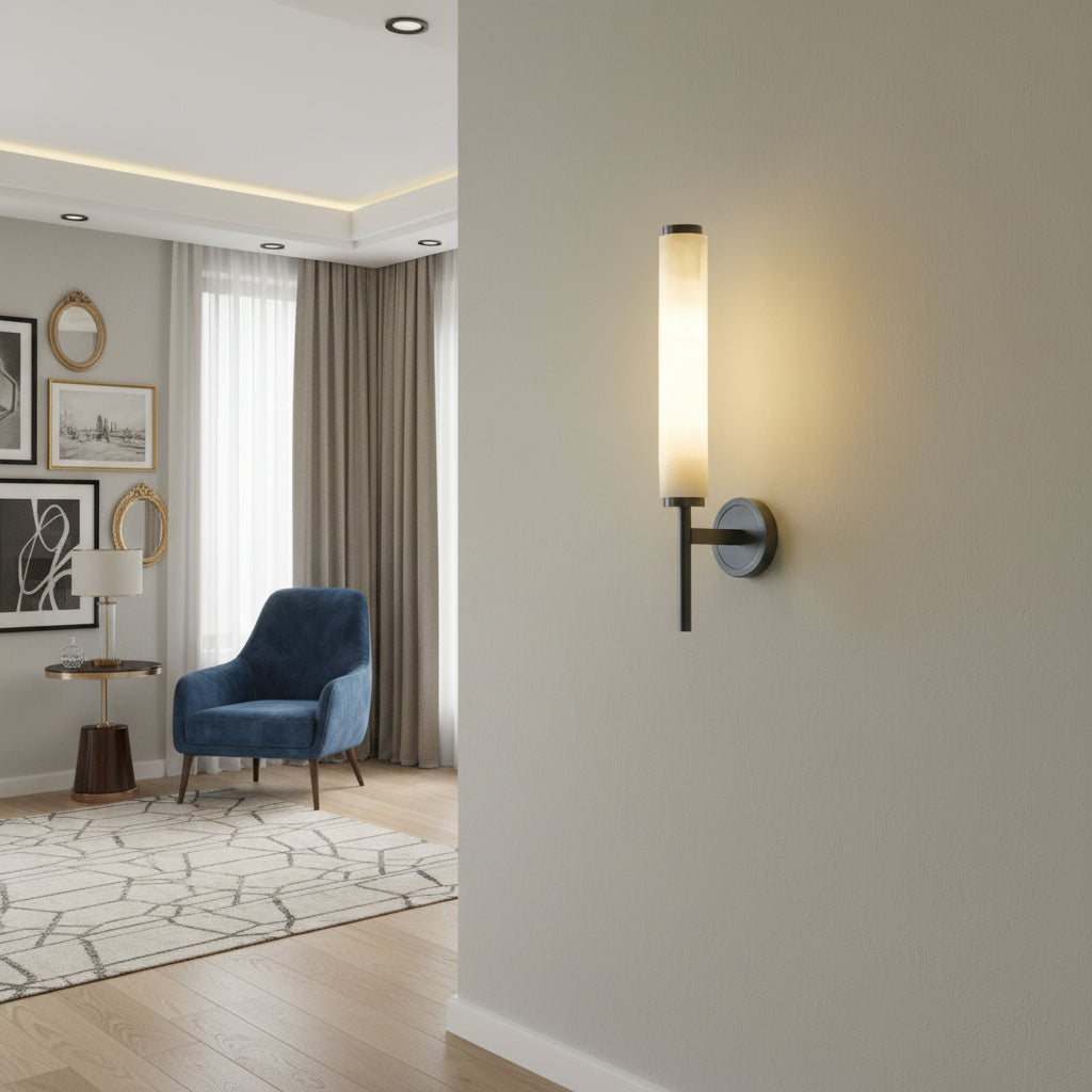 Cilindervormige Wandlamp Natuursteen met Metaal voor Woonkamer Slaapkamer Hal Eettafel Studeerkamer Verlichting | Sulvida