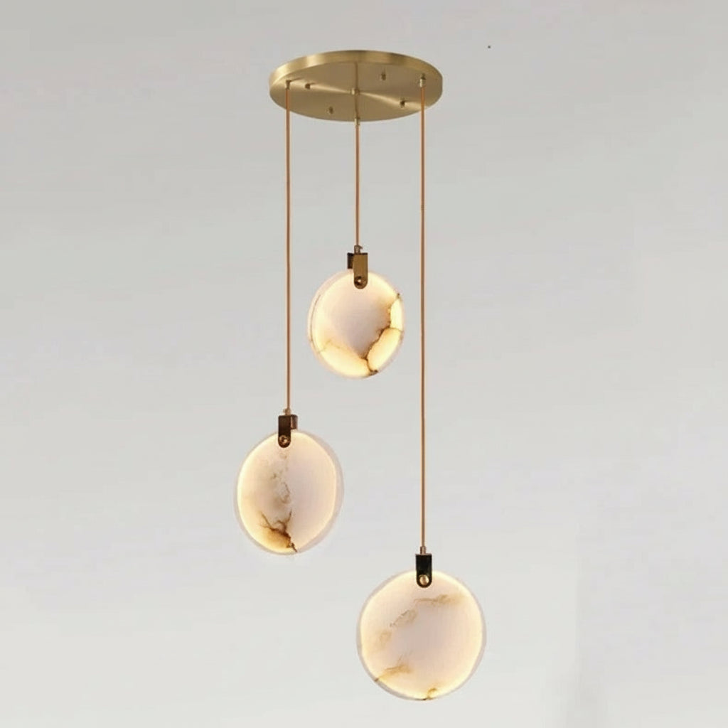 Alabaster spiraal hanglamp kroonluchter geborsteld goud instelbare hoogte dimbaar LED sfeerverlichting | Sulvida