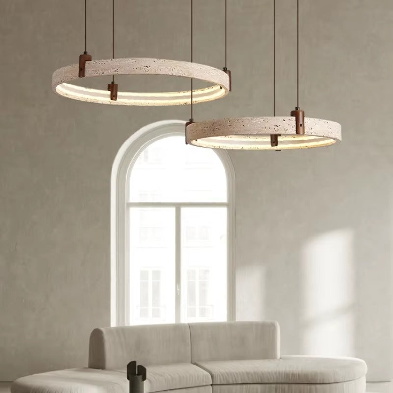 Hanglamp Travertijnsteen Ring Cirkel LED Kroonluchter Woonkamer Eetkamer Natuursteen Modern Design Verlichting | Sulvida