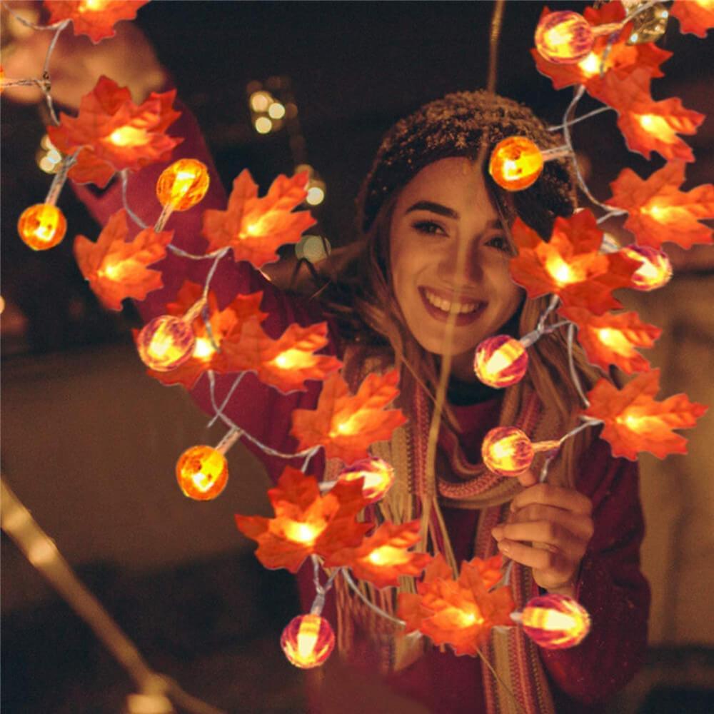 LED-Lichtsnoer Herfstbladeren & Pompoenen 3m – Warmwit Sfeerverlichting Decoratie voor Binnen & Buiten | Sulvida