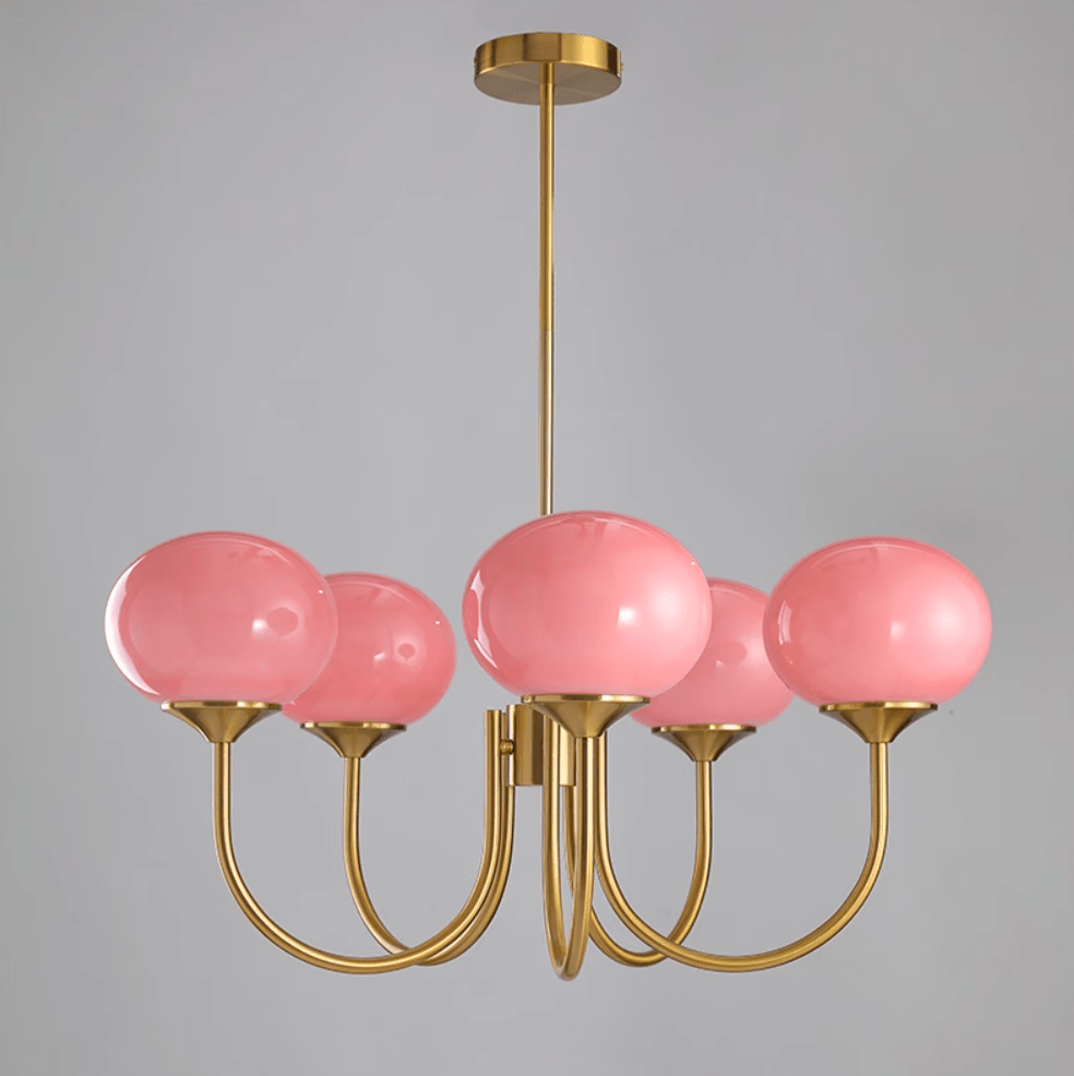 Glazen kroonluchter met metalen armatuur ø46cm & ø67cm 3 of 5 lichtpunten roze wit crème koper chroom | Sulvida