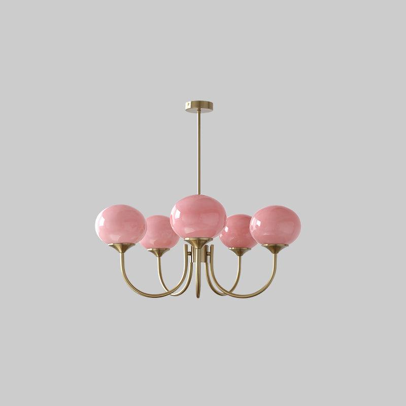 Glazen kroonluchter met metalen armatuur ø46cm & ø67cm 3 of 5 lichtpunten roze wit crème koper chroom | Sulvida