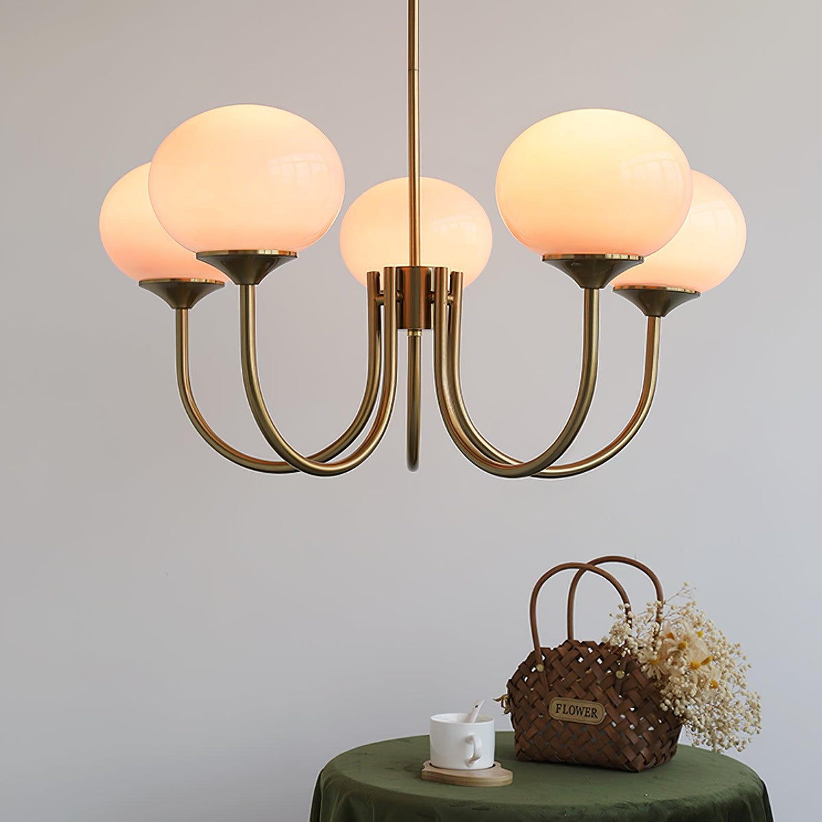 Glazen kroonluchter met metalen armatuur ø46cm & ø67cm 3 of 5 lichtpunten roze wit crème koper chroom | Sulvida