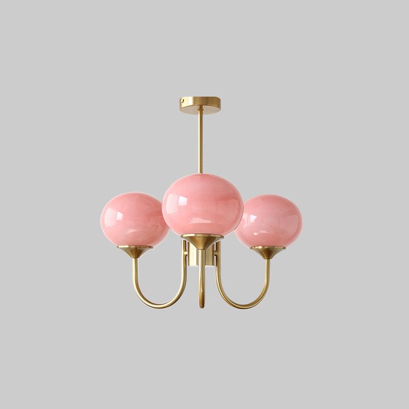 Glazen kroonluchter met metalen armatuur ø46cm & ø67cm 3 of 5 lichtpunten roze wit crème koper chroom | Sulvida