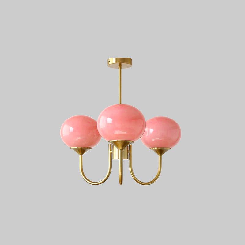 Glazen kroonluchter met metalen armatuur ø46cm & ø67cm 3 of 5 lichtpunten roze wit crème koper chroom | Sulvida