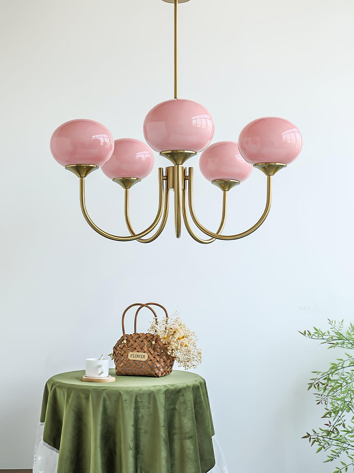 Glazen kroonluchter met metalen armatuur ø46cm & ø67cm 3 of 5 lichtpunten roze wit crème koper chroom | Sulvida