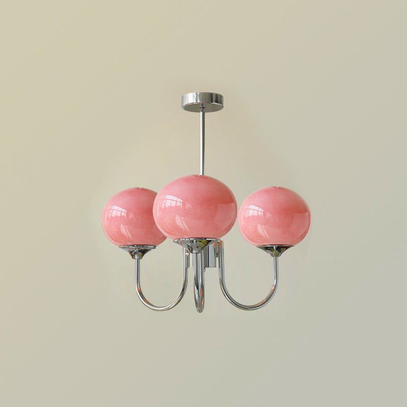 Glazen kroonluchter met metalen armatuur ø46cm & ø67cm 3 of 5 lichtpunten roze wit crème koper chroom | Sulvida