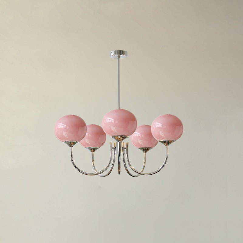 Glazen kroonluchter met metalen armatuur ø46cm & ø67cm 3 of 5 lichtpunten roze wit crème koper chroom | Sulvida