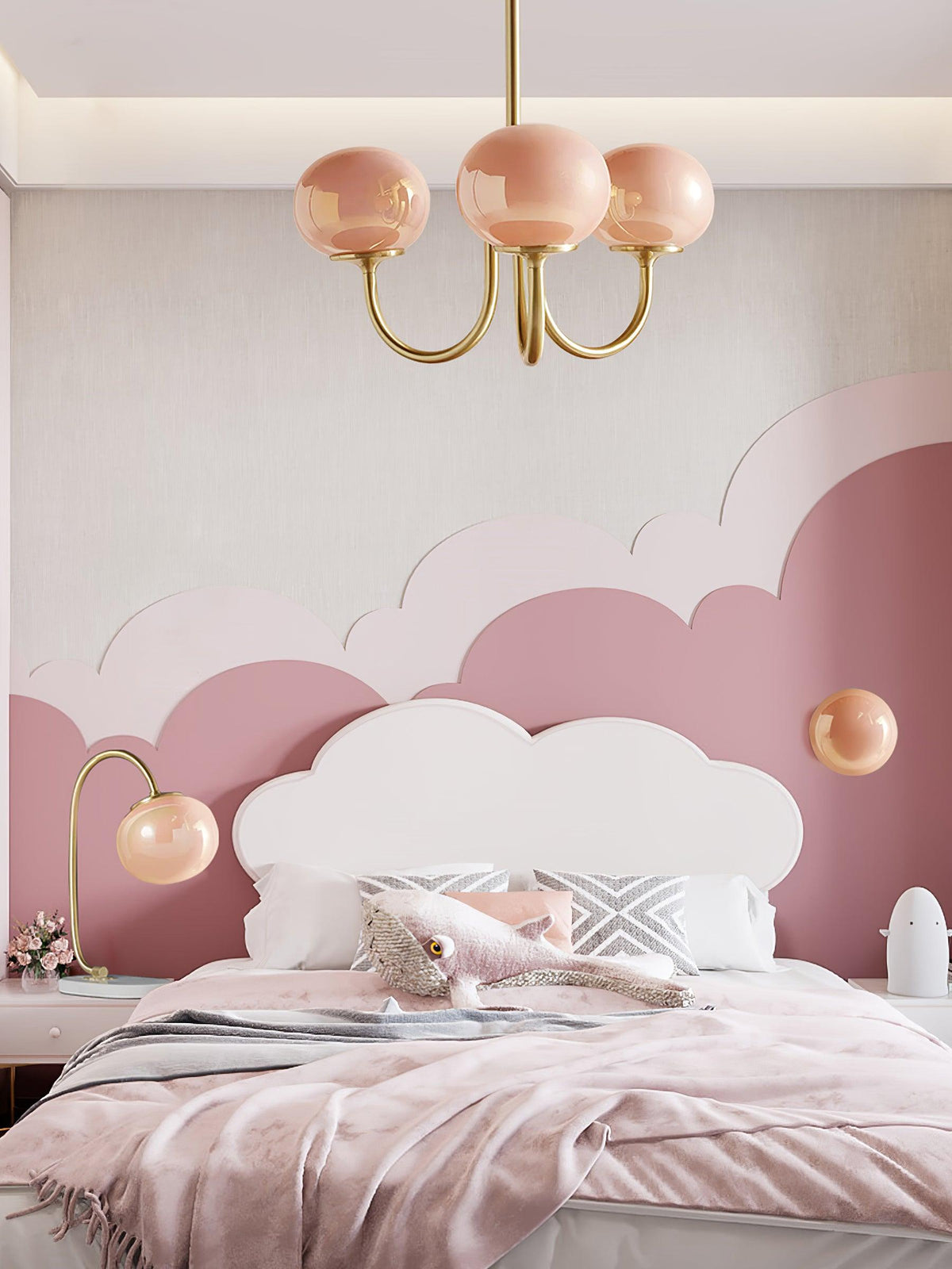 Glazen kroonluchter met metalen armatuur ø46cm & ø67cm 3 of 5 lichtpunten roze wit crème koper chroom | Sulvida