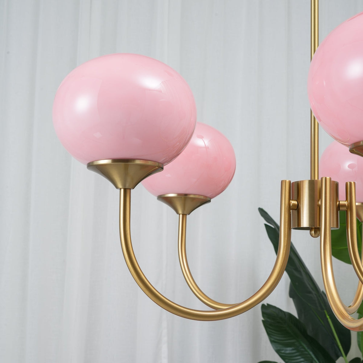 Glazen kroonluchter met metalen armatuur ø46cm & ø67cm 3 of 5 lichtpunten roze wit crème koper chroom | Sulvida