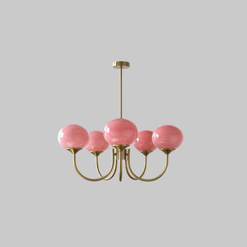 Glazen kroonluchter met metalen armatuur ø46cm & ø67cm 3 of 5 lichtpunten roze wit crème koper chroom | Sulvida