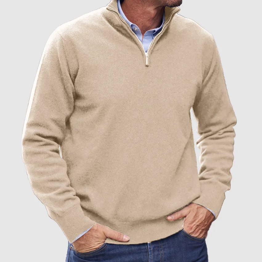 Pull à col montant et quart de fermeture éclair pour homme, décontracté, en maille fine, bords-côtes, confortable et chaud | Sulvida