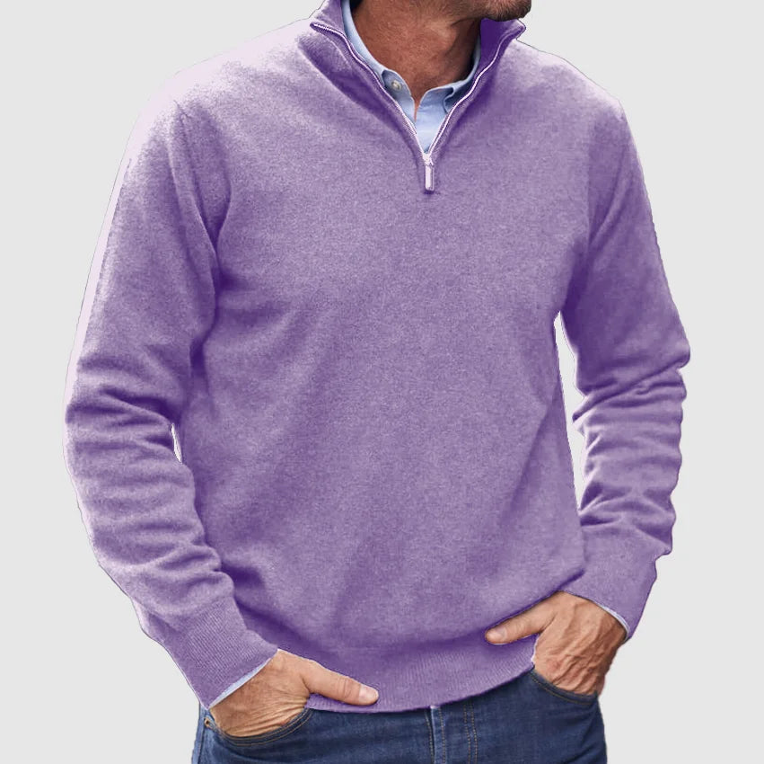 Pull à col montant et quart de fermeture éclair pour homme, décontracté, en maille fine, bords-côtes, confortable et chaud | Sulvida