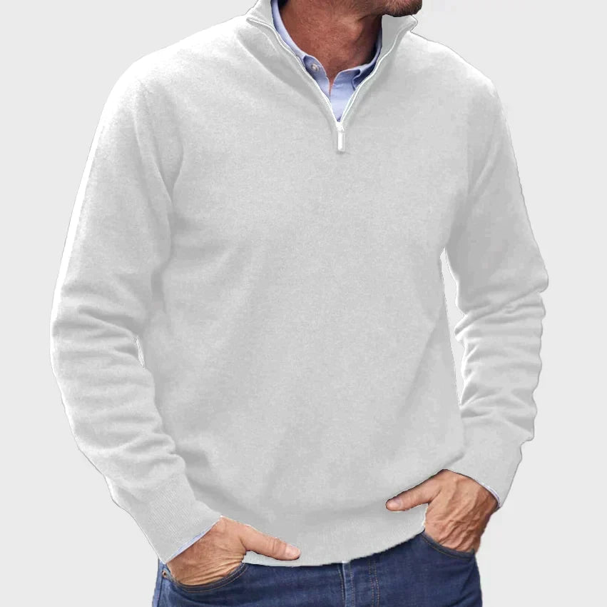 Pull à col montant et quart de fermeture éclair pour homme, décontracté, en maille fine, bords-côtes, confortable et chaud | Sulvida