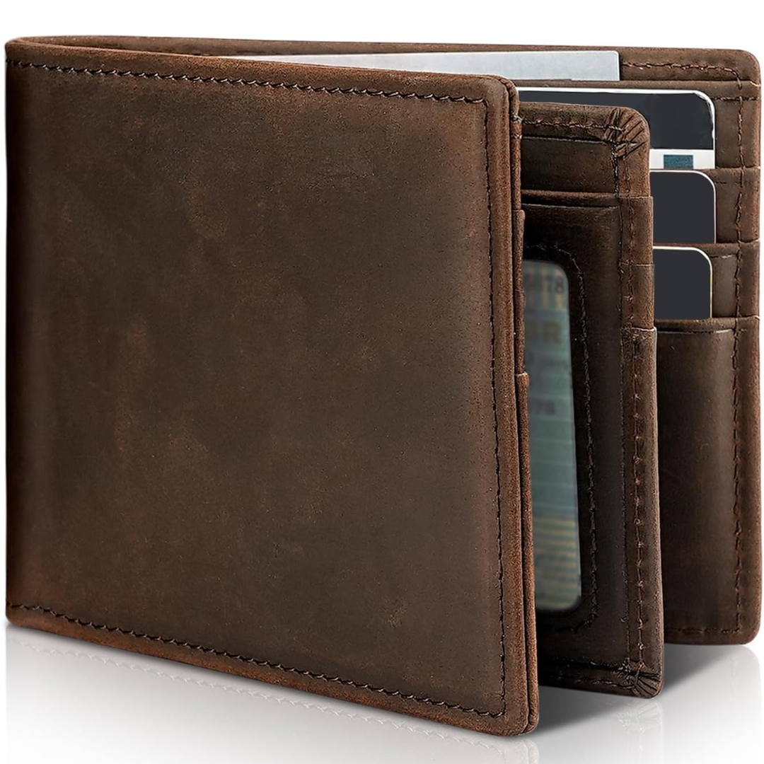 Portemonnee Leer RFID Blokkering Heren Bifold Bruin Zwart Donkerbruin Pasjeshouder ID-Venster Compact | Sulvida