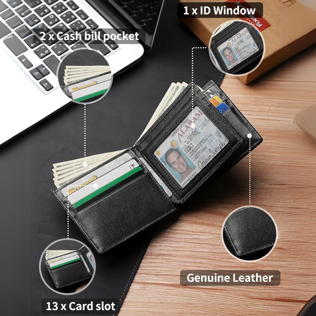 Portemonnee Leer RFID Blokkering Heren Bifold Bruin Zwart Donkerbruin Pasjeshouder ID-Venster Compact | Sulvida