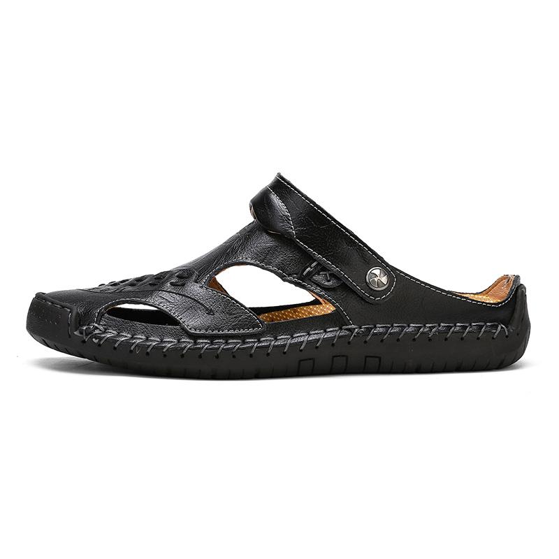 Heren Sandalen Ademend Leer Handgemaakt Comfort Zomer Klassiek Ronde Neus Loopzool Outdoor Casual Stijl | Sulvida