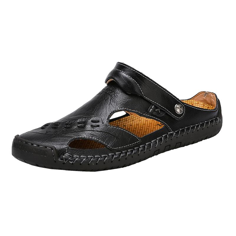 Heren Sandalen Ademend Leer Handgemaakt Comfort Zomer Klassiek Ronde Neus Loopzool Outdoor Casual Stijl | Sulvida
