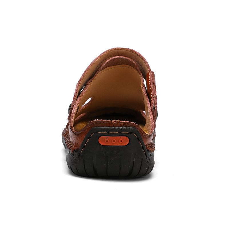 Heren Sandalen Ademend Leer Handgemaakt Comfort Zomer Klassiek Ronde Neus Loopzool Outdoor Casual Stijl | Sulvida