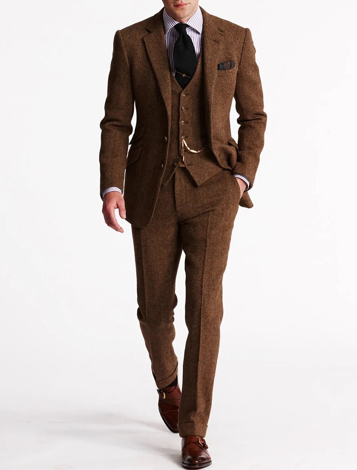 Driedelig Tweedpak Heren Klassiek Colbert Vest Pantalon Formele Gelegenheid Bruiloft Zakelijk Herenkostuum | Sulvida