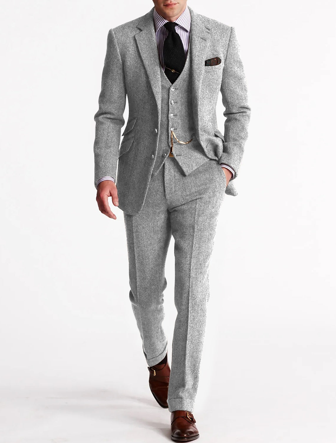 Driedelig Tweedpak Heren Klassiek Colbert Vest Pantalon Formele Gelegenheid Bruiloft Zakelijk Herenkostuum | Sulvida