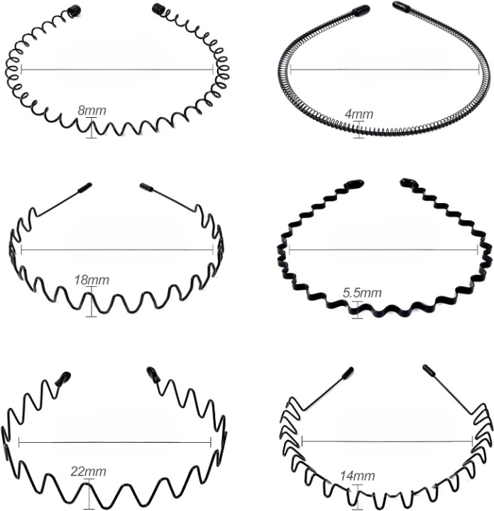 Metalen Haarband voor Heren Set 6 Stuks Golvend Zigzag Spiraal Design Antislip Klassiek Zwart Haaraccessoire | Sulvida