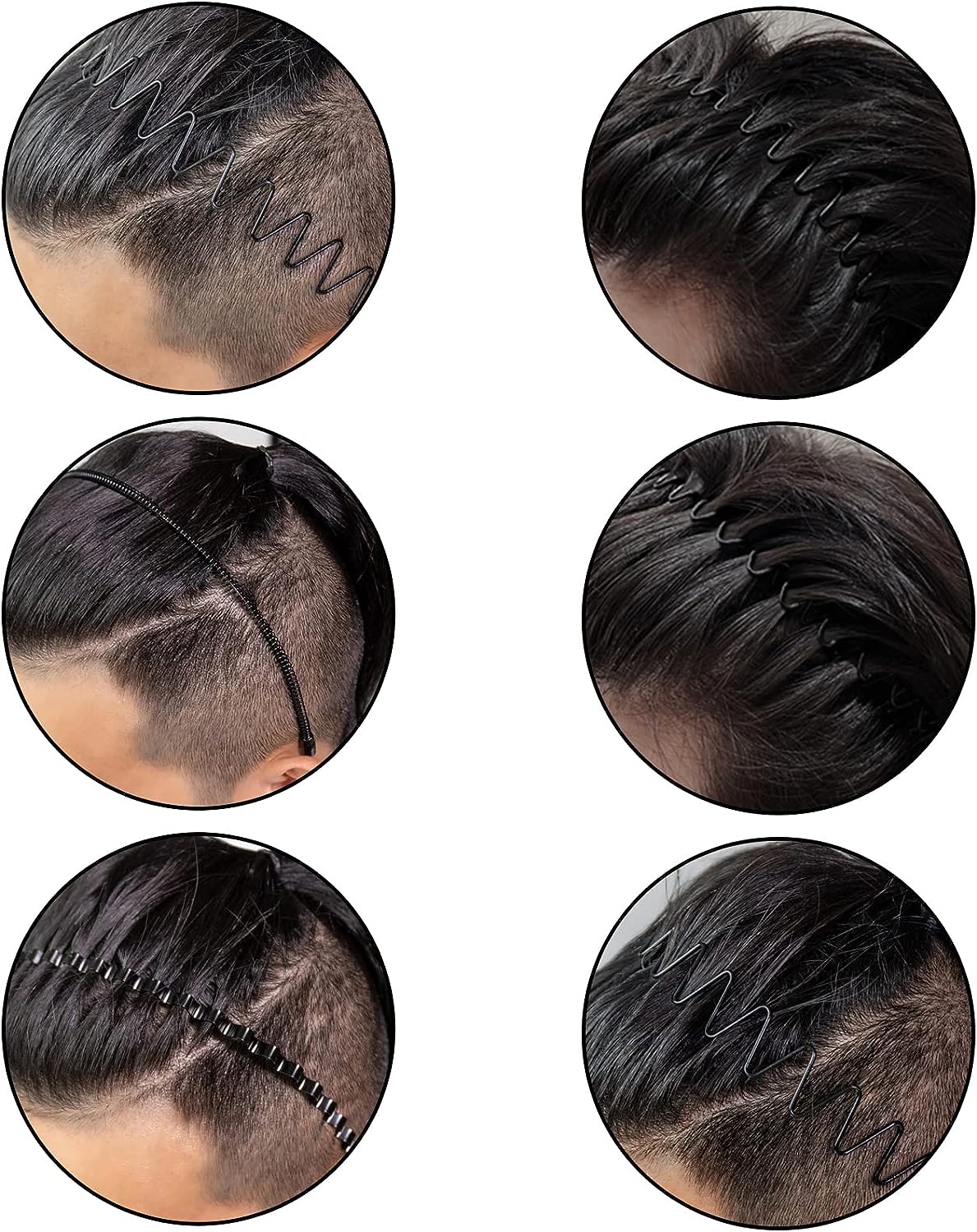 Metalen Haarband voor Heren Set 6 Stuks Golvend Zigzag Spiraal Design Antislip Klassiek Zwart Haaraccessoire | Sulvida