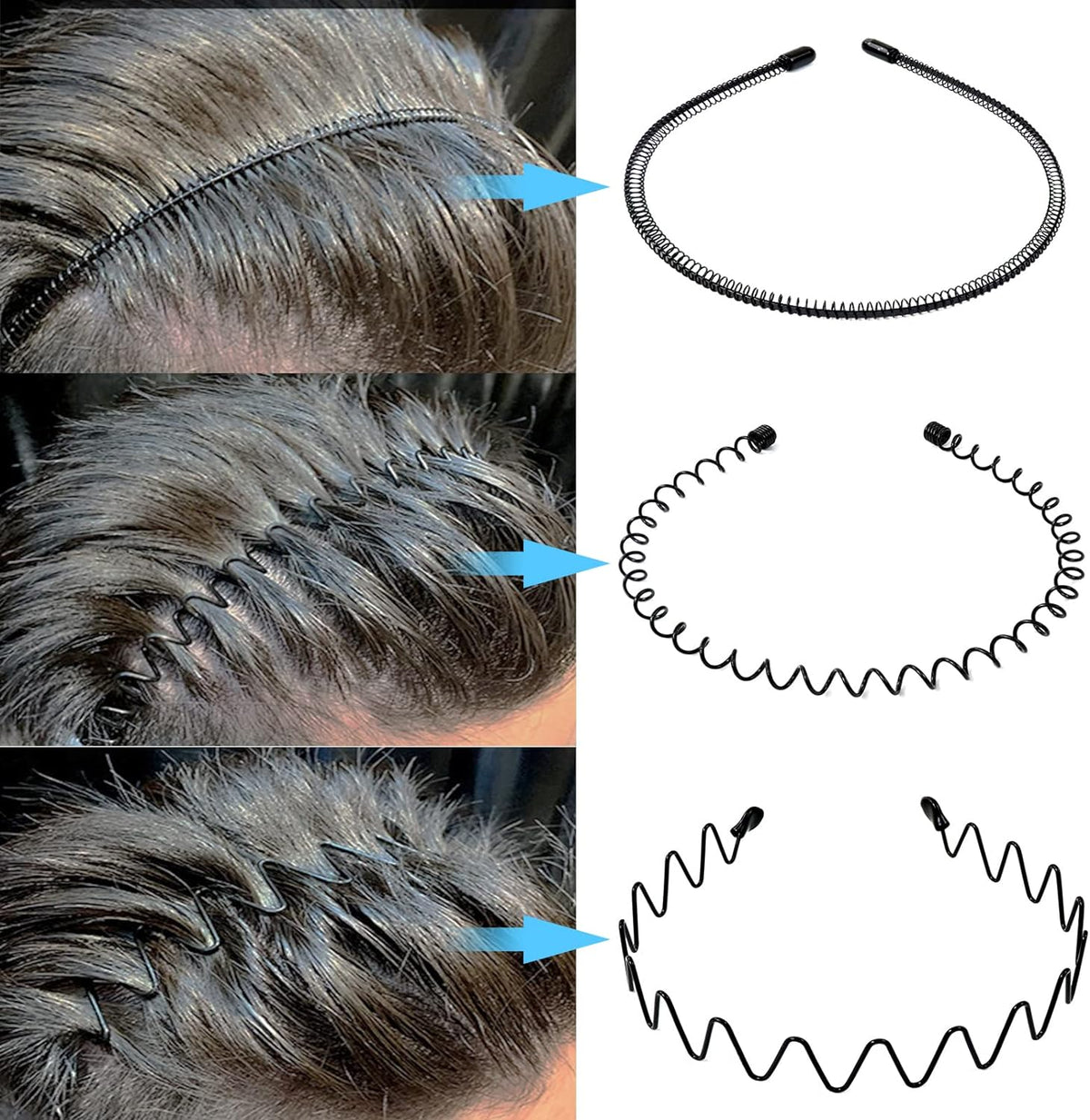 Metalen Haarband voor Heren Set 6 Stuks Golvend Zigzag Spiraal Design Antislip Klassiek Zwart Haaraccessoire | Sulvida