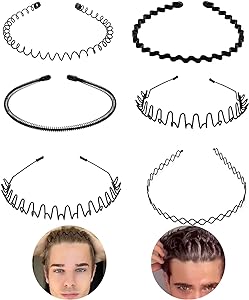 Metalen Haarband voor Heren Set 6 Stuks Golvend Zigzag Spiraal Design Antislip Klassiek Zwart Haaraccessoire | Sulvida